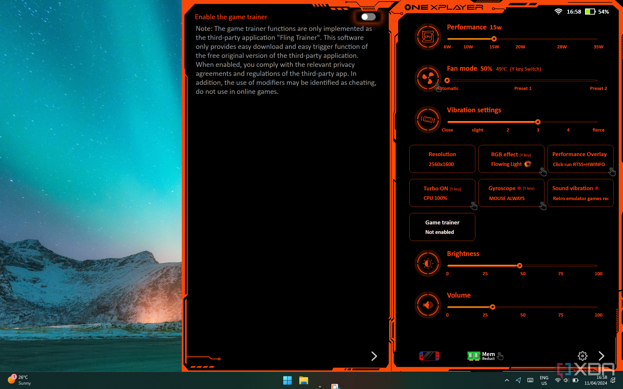 Screenshot of the OneXCOnsole overlay with the game trainer feature open