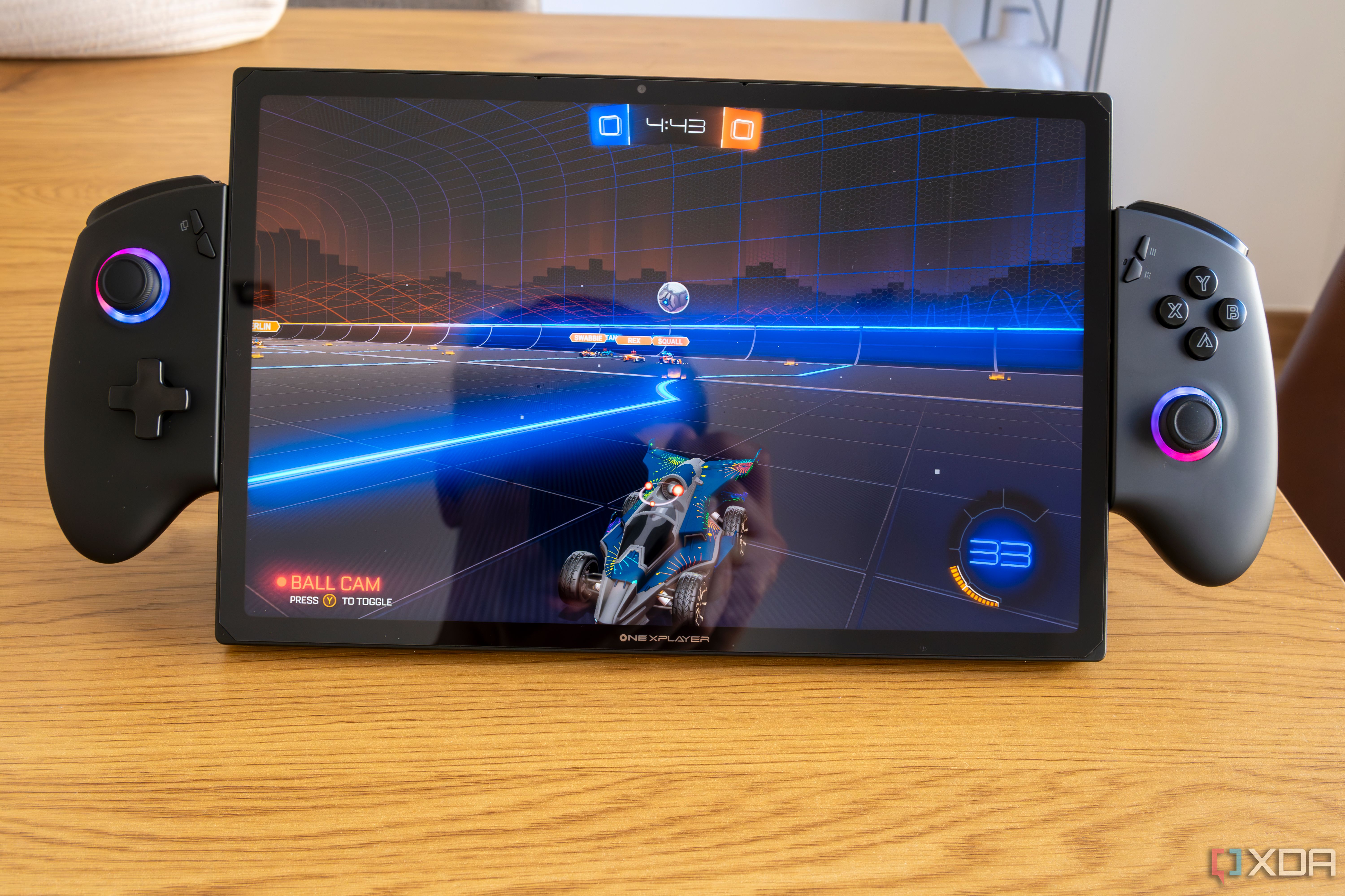 Front view of the One XPlayer X1 playing Rocket League