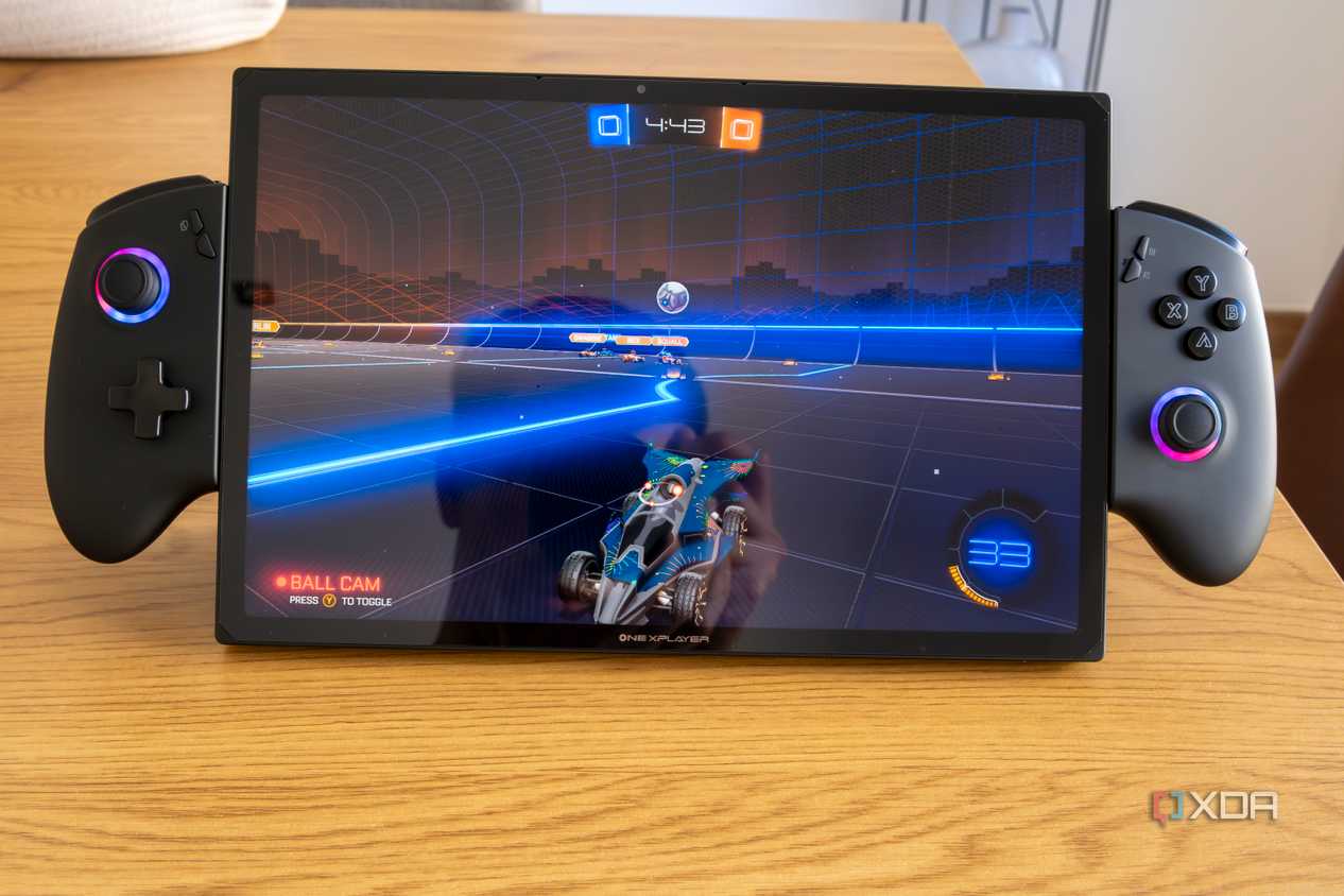 Front view of the One XPlayer X1 playing Rocket League