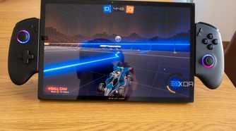 Front view of the One XPlayer X1 playing Rocket League