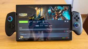 Front view of the One XPlayer X1 showing Steam in Big Picture mode