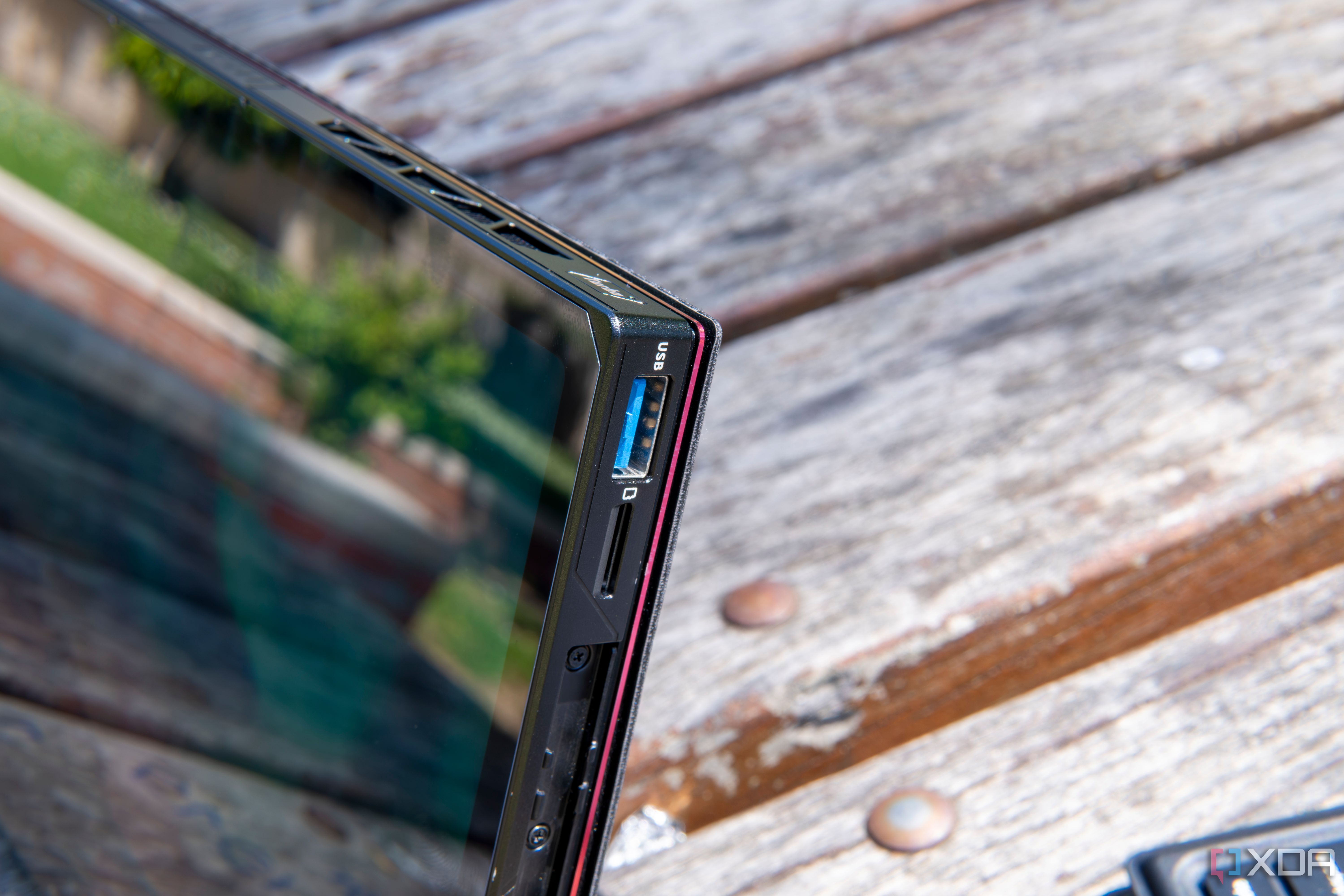 Close-up of the USB Type-A port and microSD card slot on the One XPlayer