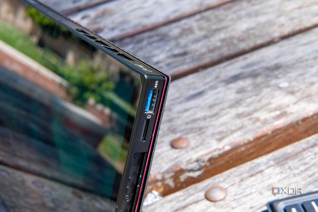 Close-up of the USB Type-A port and microSD card slot on the One XPlayer