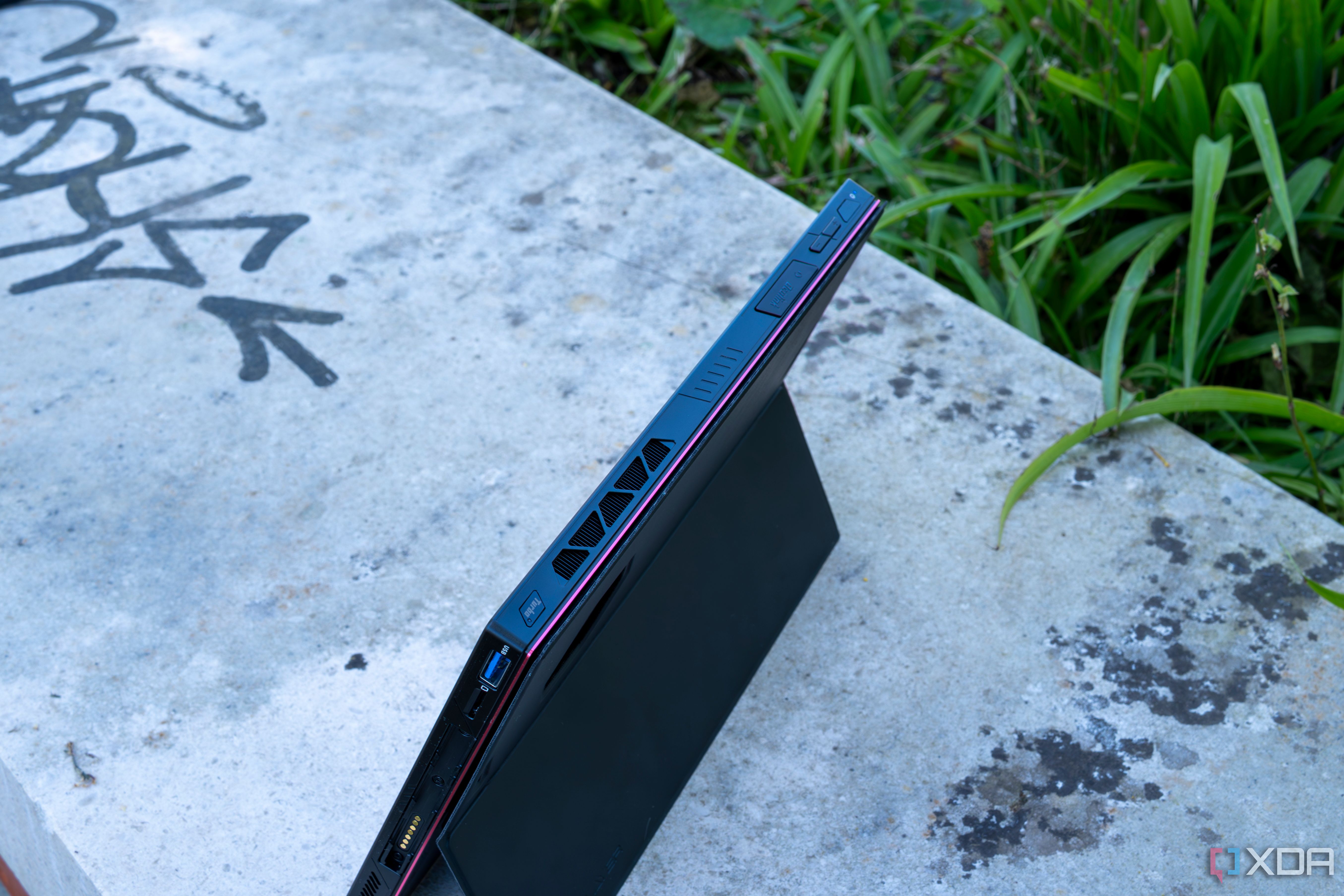 Overhead view of the One XPlayer X1 standing up