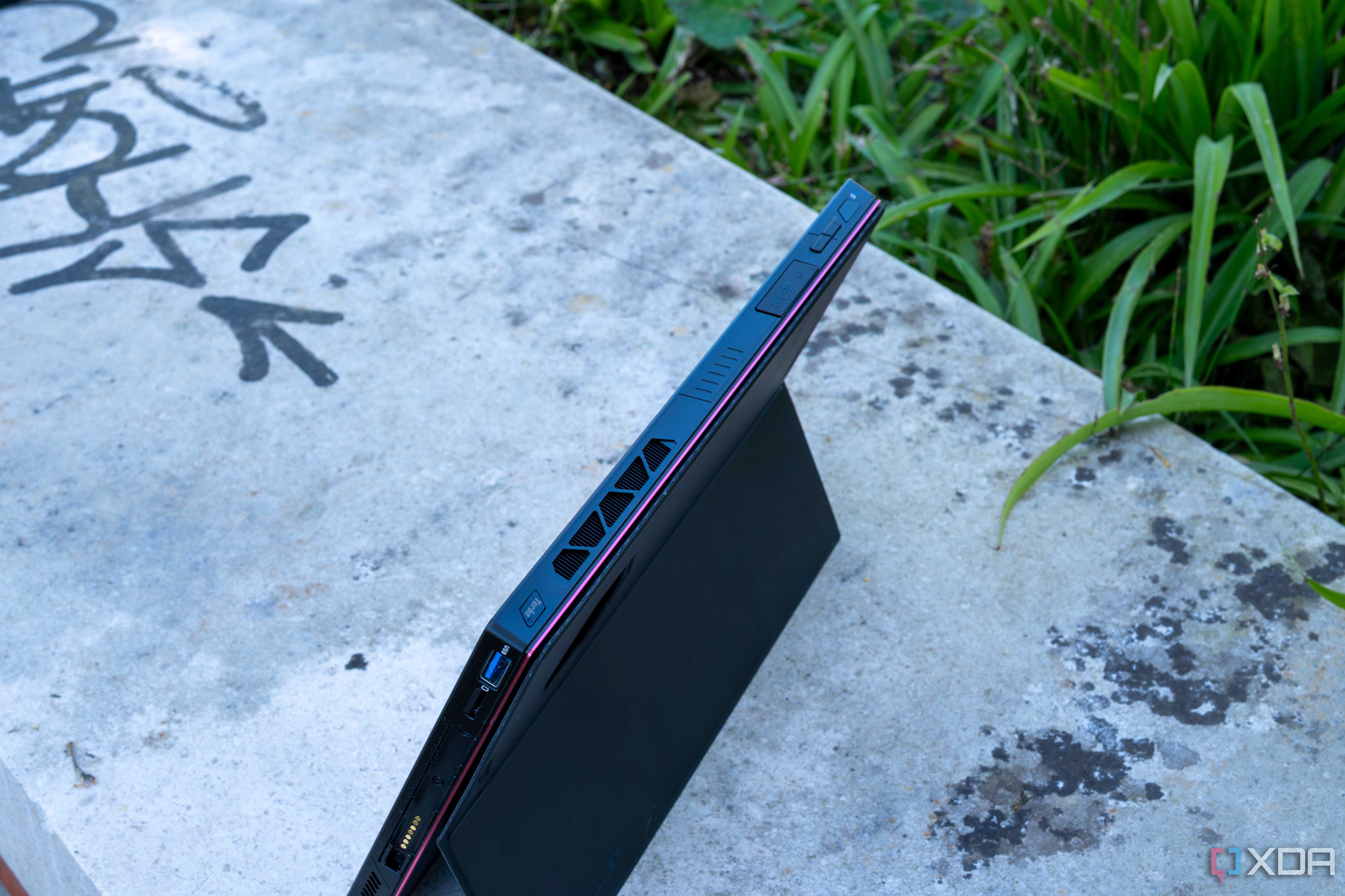 Overhead view of the One XPlayer X1 standing up