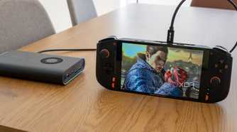 A One Xplayer Mini Pro connected to a OneXGPU while playing Tekken 8