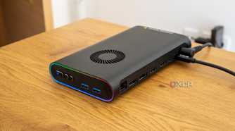 Angled rear view of the OneXGPU showing all the ports