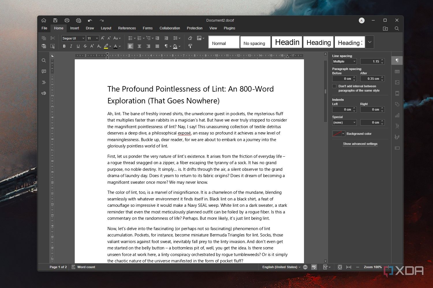 A screenshot of the OnlyOffice app showing a word document template on Windows 11.