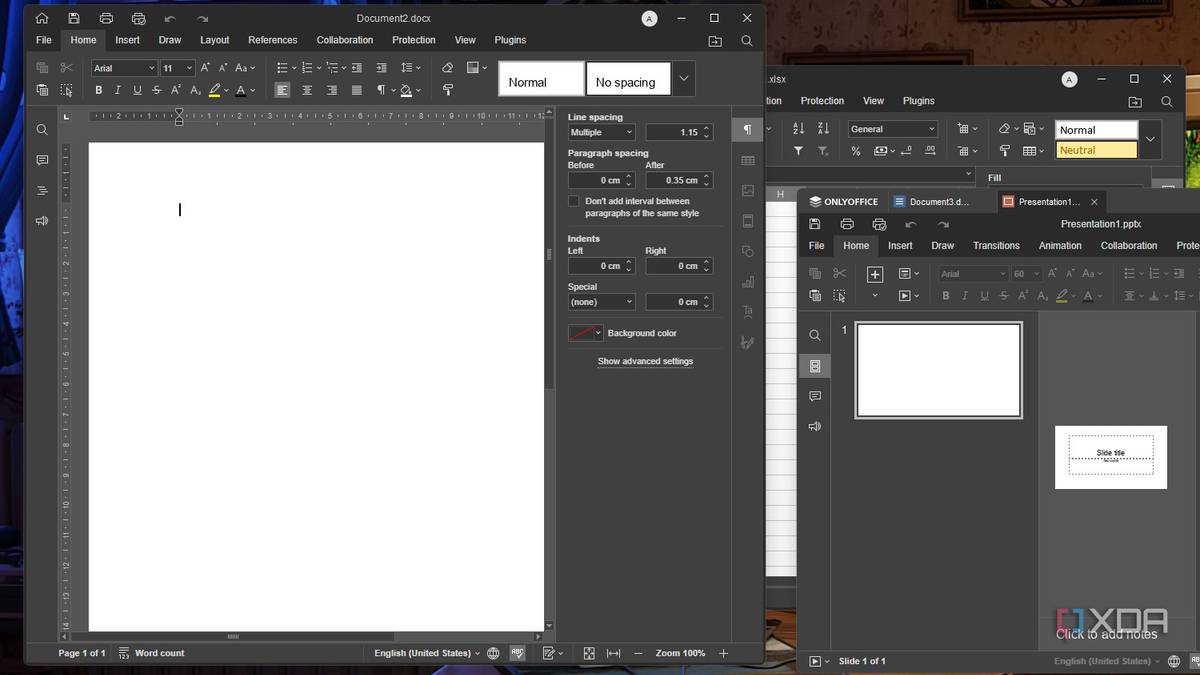 A Windows 11 screenshot with open OnlyOffice windows