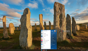Screenshot of a Windows 11 desktop with a Start menu inspired by Windows XP