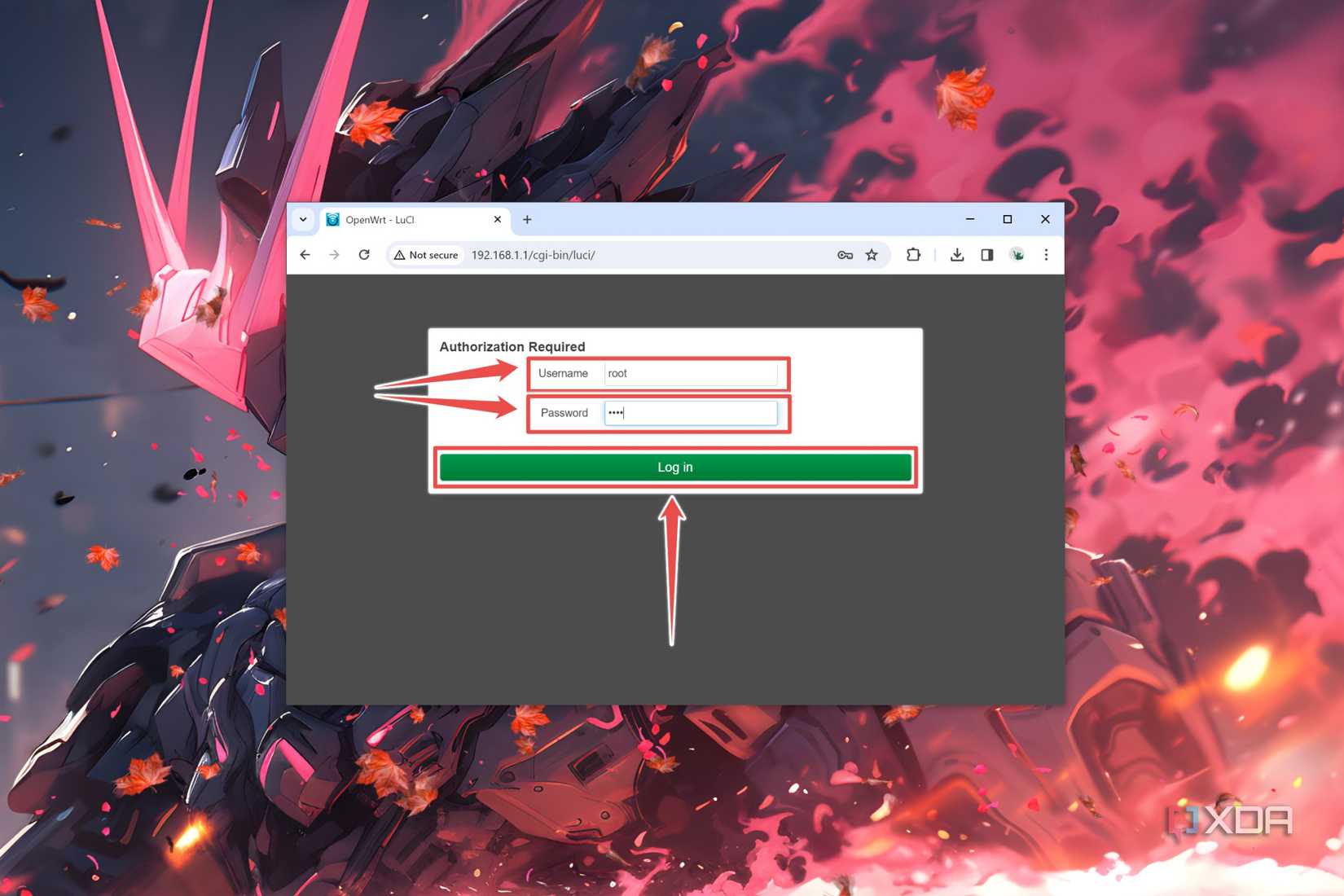 The Login page of the OpenWrt LuCI web interface