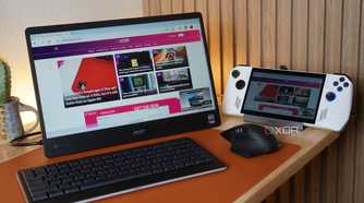 PC gaming handheld being used with external monitor.