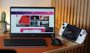 An ROG Ally connected to an external monitor.