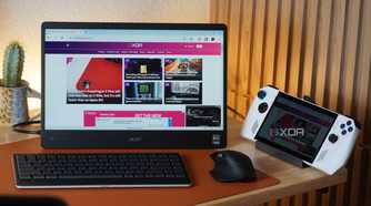 An ROG Ally connected to an external monitor.