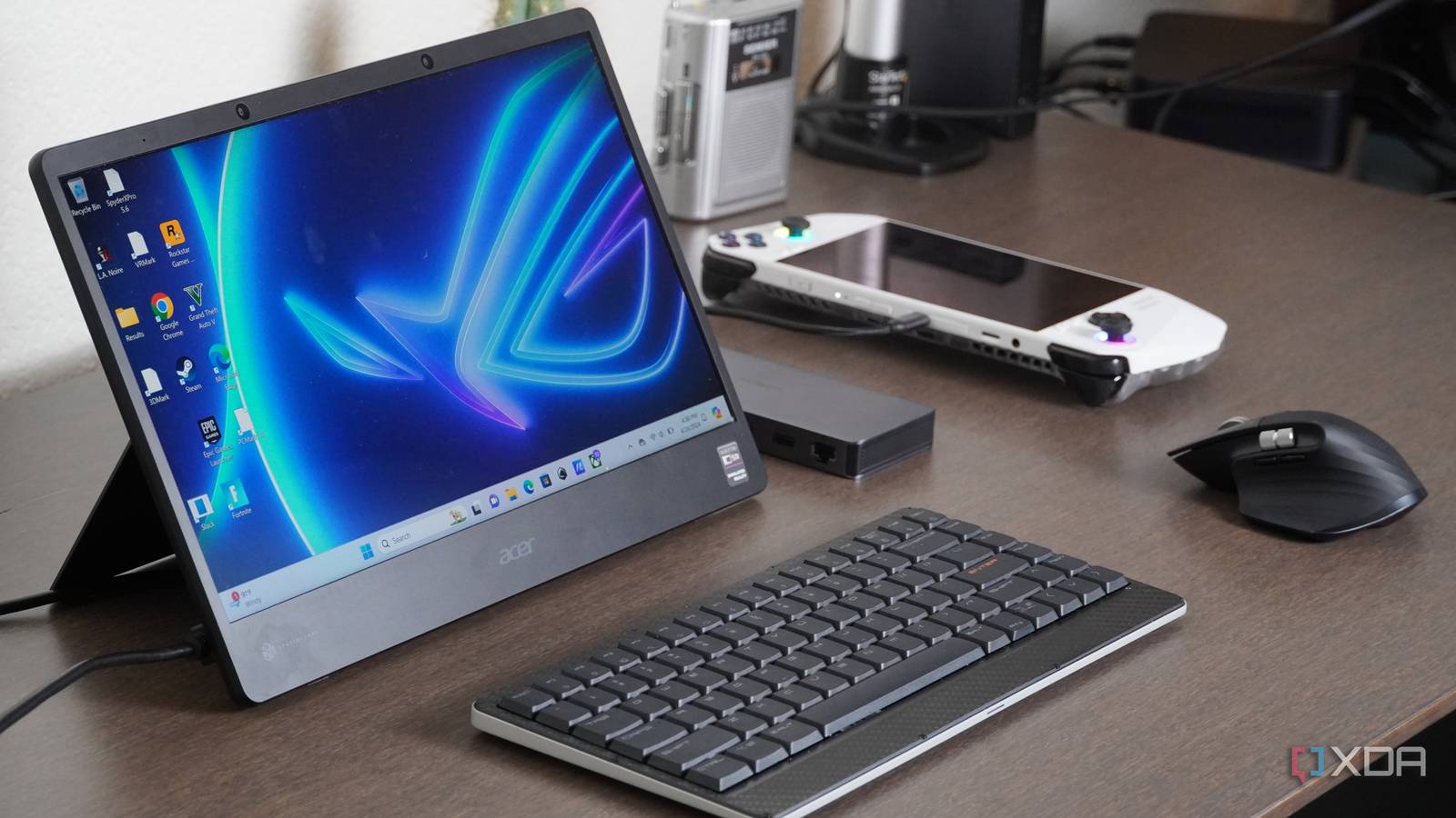 Accessories connected to a PC gaming handheld.