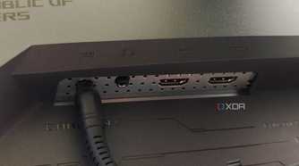 An image showing the left side ports of the Asus PG27AQDM monitor.