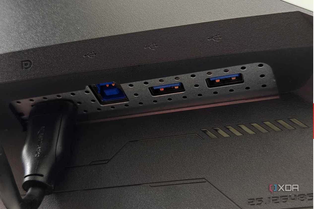 An image showing the right side ports of the Asus ROG PG27AQDM monitor.