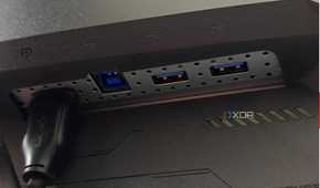 An image showing the right side ports of the Asus ROG PG27AQDM monitor.