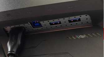 An image showing the right side ports of the Asus ROG PG27AQDM monitor.