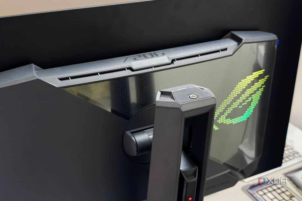 An image showing the AniMatrxi lighting at the back of the Asus ROG PG27AQDM monitor.