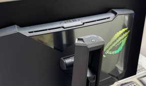 An image showing the AniMatrxi lighting at the back of the Asus ROG PG27AQDM monitor.
