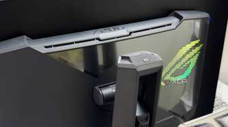 An image showing the AniMatrxi lighting at the back of the Asus ROG PG27AQDM monitor.