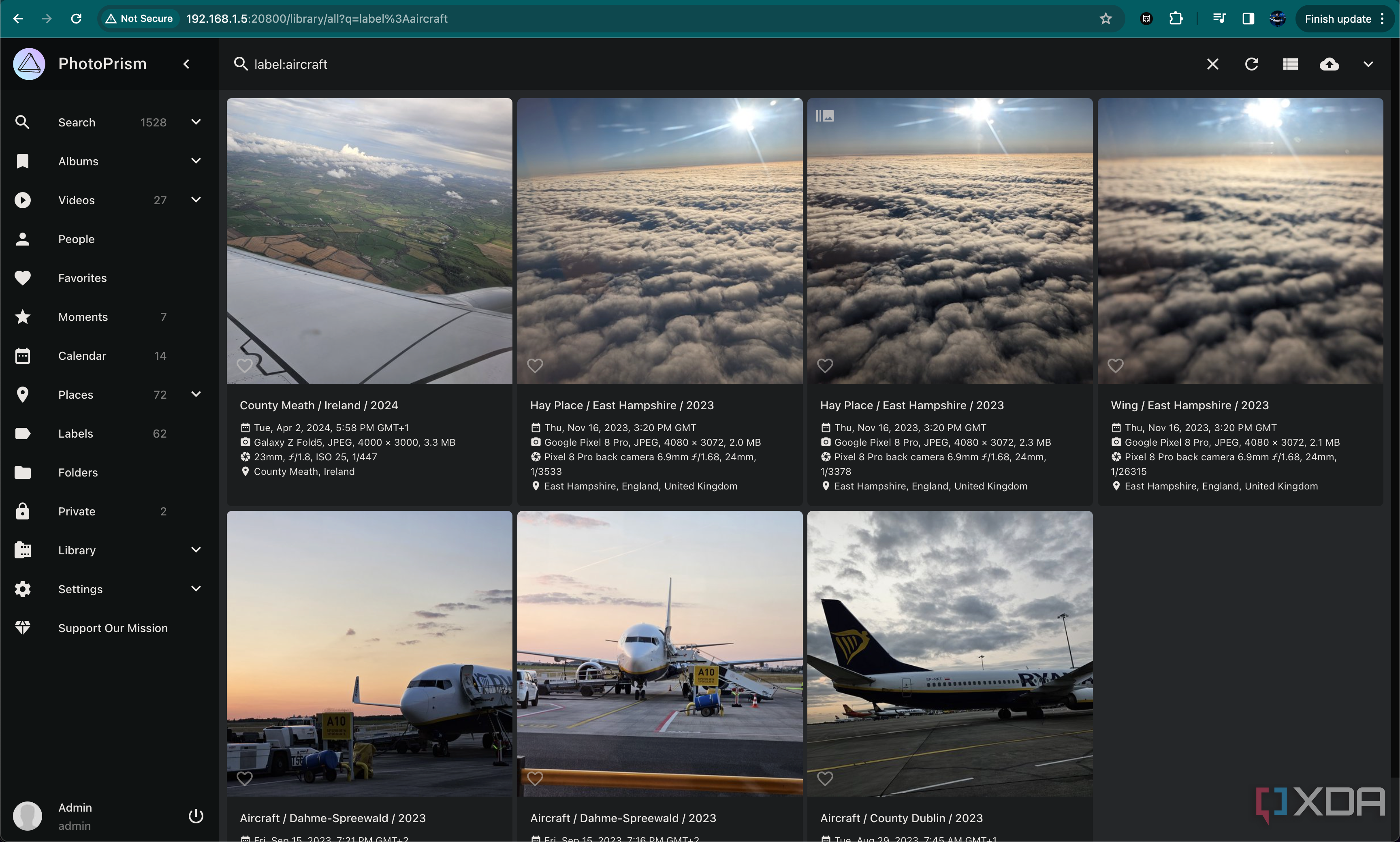 screenshot of photoprism with uploaded photos
