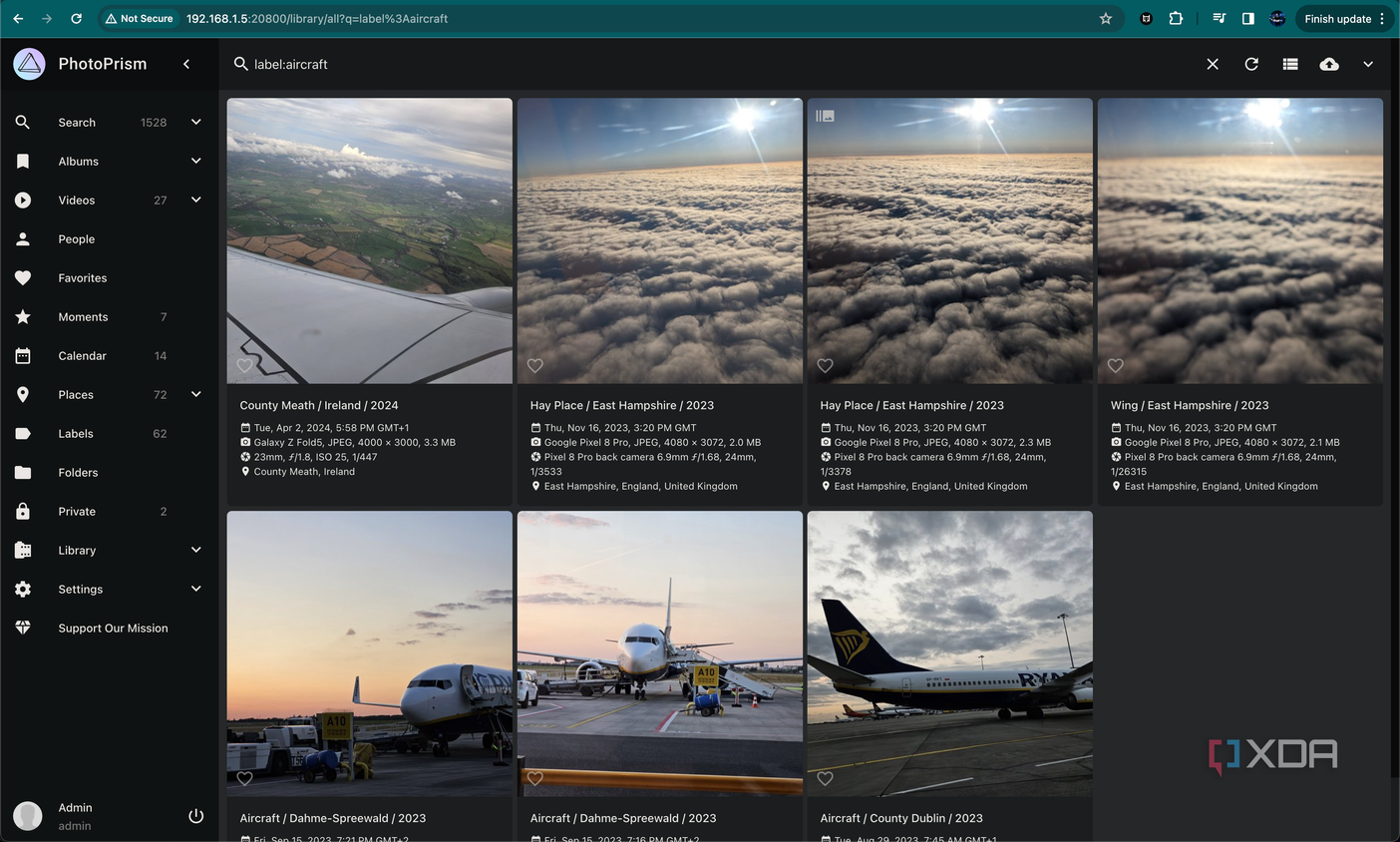 screenshot of photoprism with uploaded photos