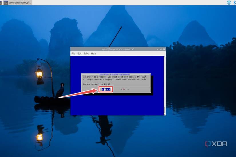 The option to accept the Mojang EULA inside the Pinecraft installer