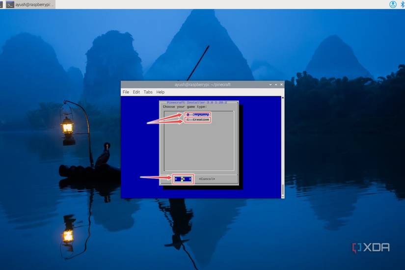 The Pinecraft installer with the game modes highlighted