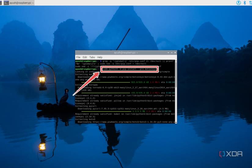 The command used to install MotionEye in the Raspberry Pi OS terminal