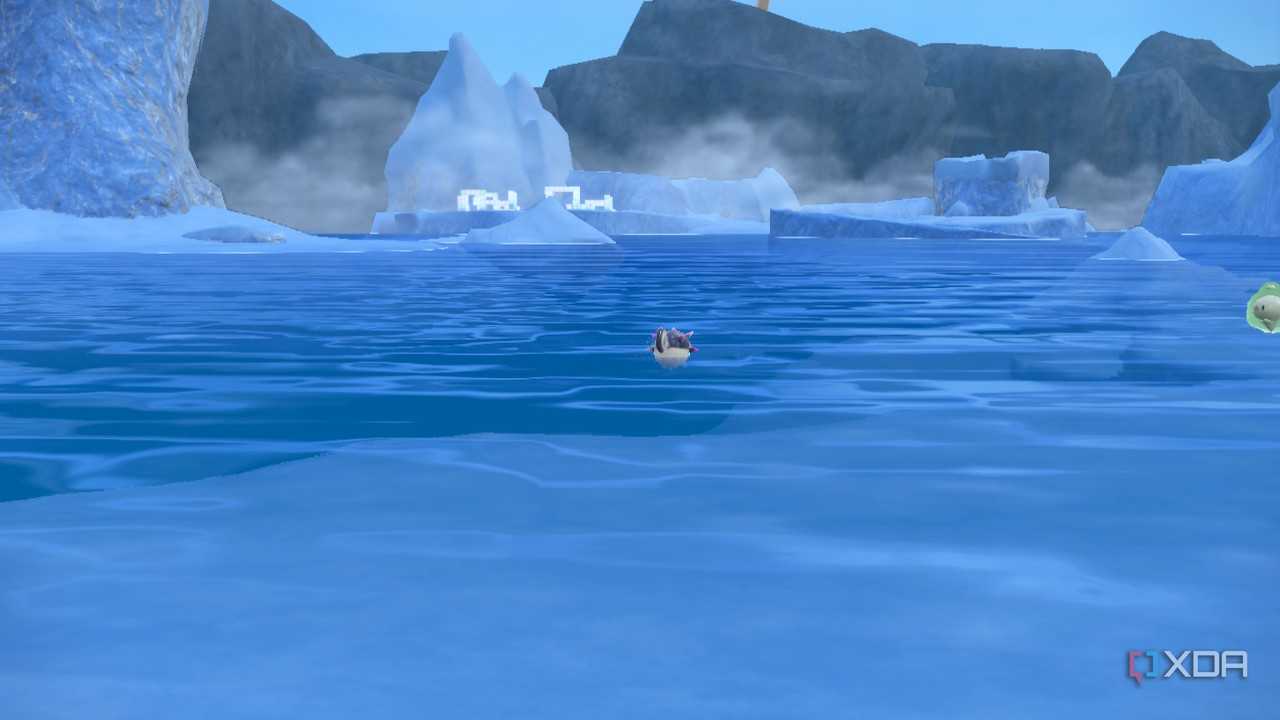 Screenshot of Pokémon Violet showing a like surrounded by ice