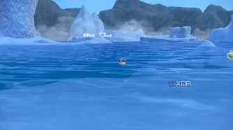Screenshot of Pokémon Violet showing a like surrounded by ice