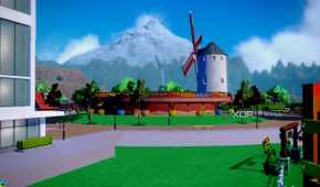 Screenshot of a town in Pokémon Violet