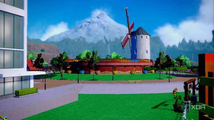 Screenshot of a town in Pokémon Violet