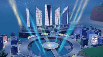 Screenshot of Pokémon Violet showing a series of buildings with a very low-resolution texture
