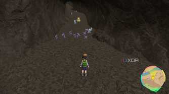 Screenshot of a Pokémon Violet showing multiple Pokémon in front of the main character