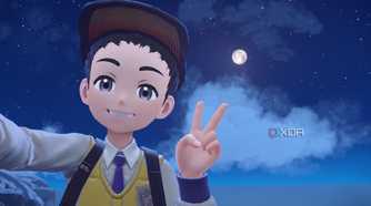 Screenshot of the main character in Pokémon Violet taking a selfie