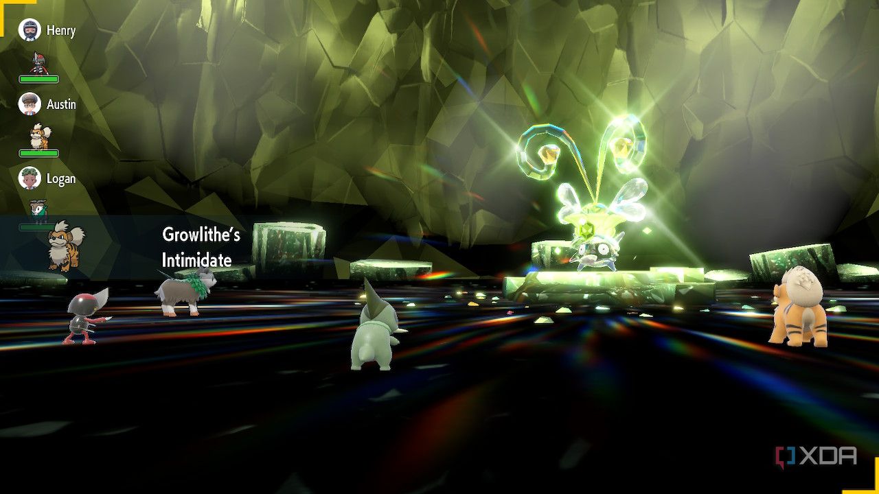 Screenshot of Pokémon Violet during a Tera Raid Battle