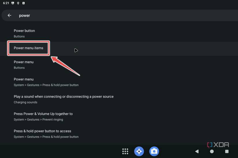 The Power menu items suggestion inside LineageOS Settings app