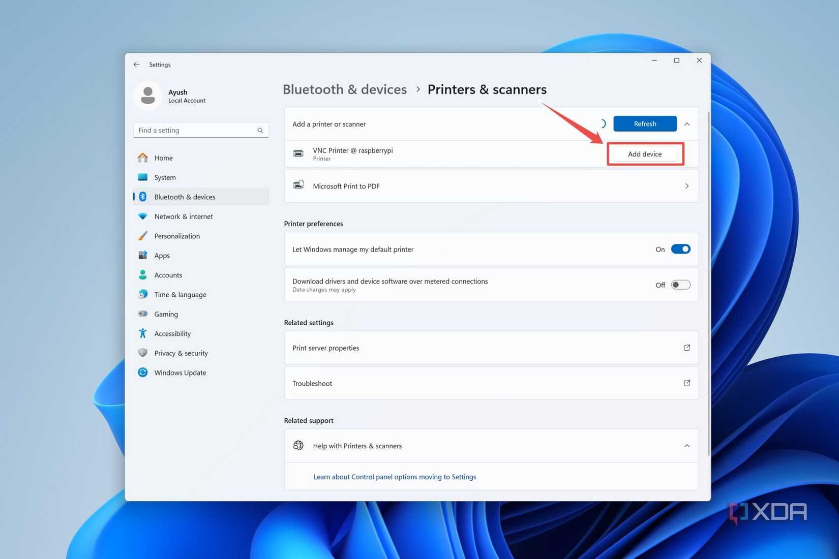 The procedure to add a printer in Windows 11