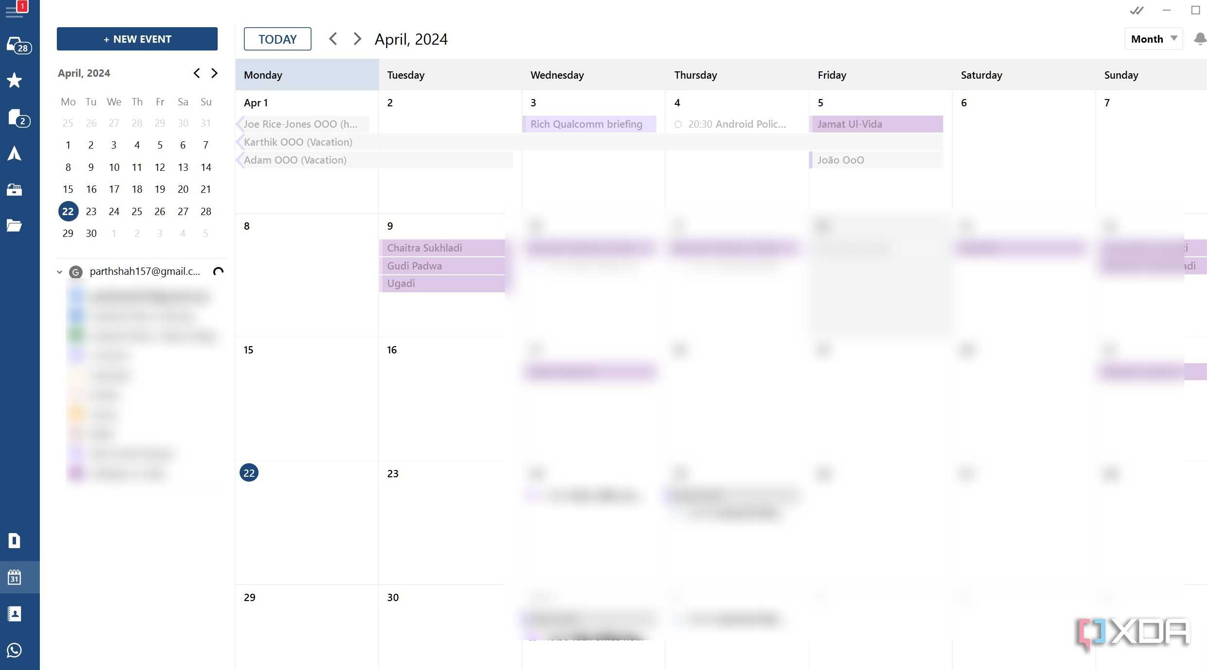 calendar view in Mailbird