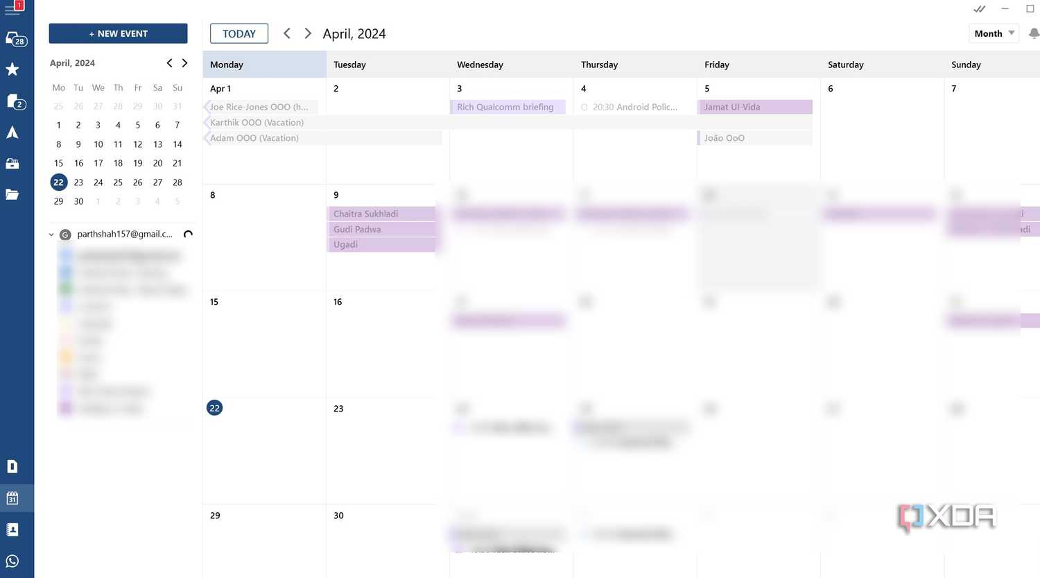 calendar view in Mailbird