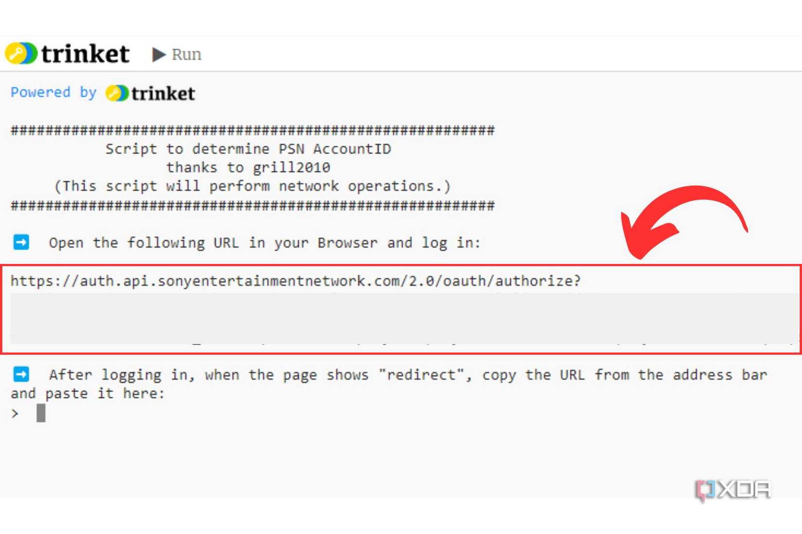 A screenshot showing a highlighted, hidden link that redirects to a PSN login page.