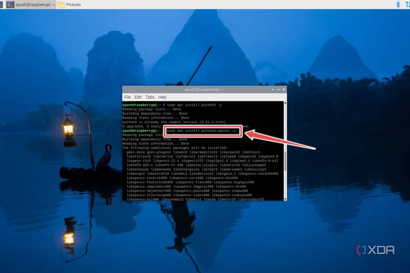 The command to install OpenCV