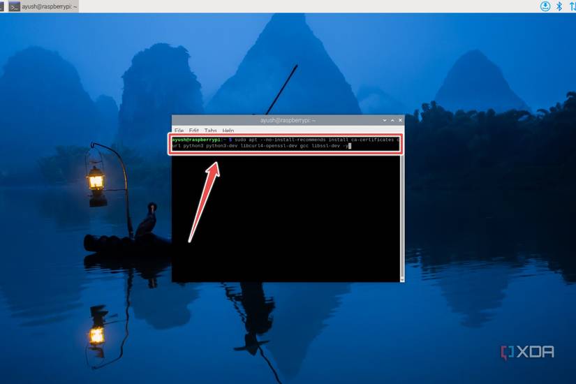 The terminal command to install Python and its development headers on Raspberry Pi