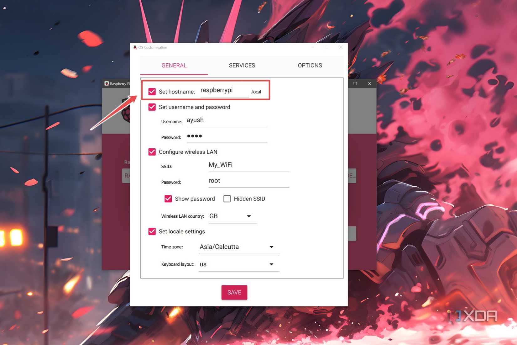 The option to set a hostname inside Raspberry Pi Imager
