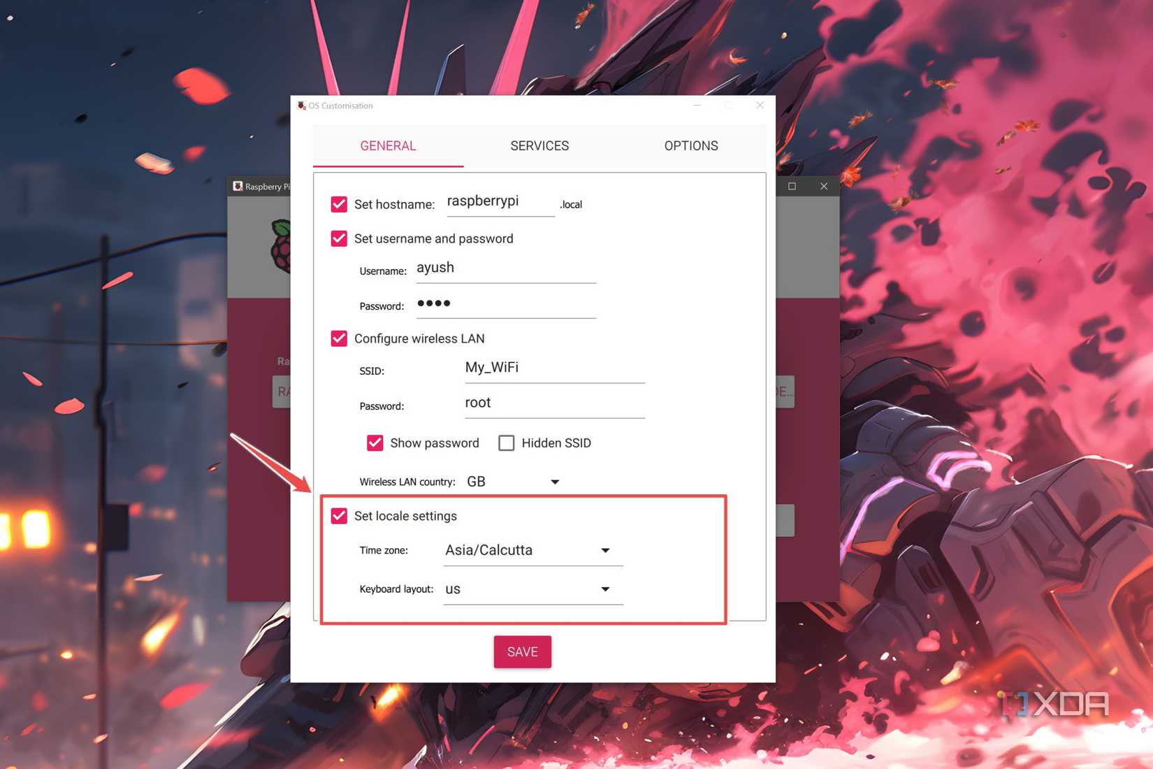 The locale settings inside the Raspberry Pi Imager