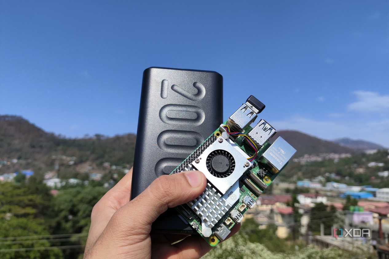 A Raspberry Pi 5 held together with a power bank