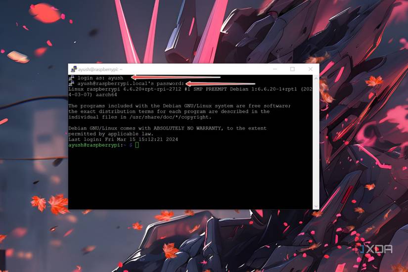 Entering the username and password inside PuTTY